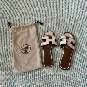 Authentic Hermes white oran sandals preloved